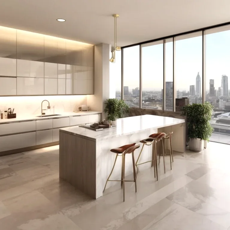 Interiors of a luxury apartment with modern furnishings and natural light