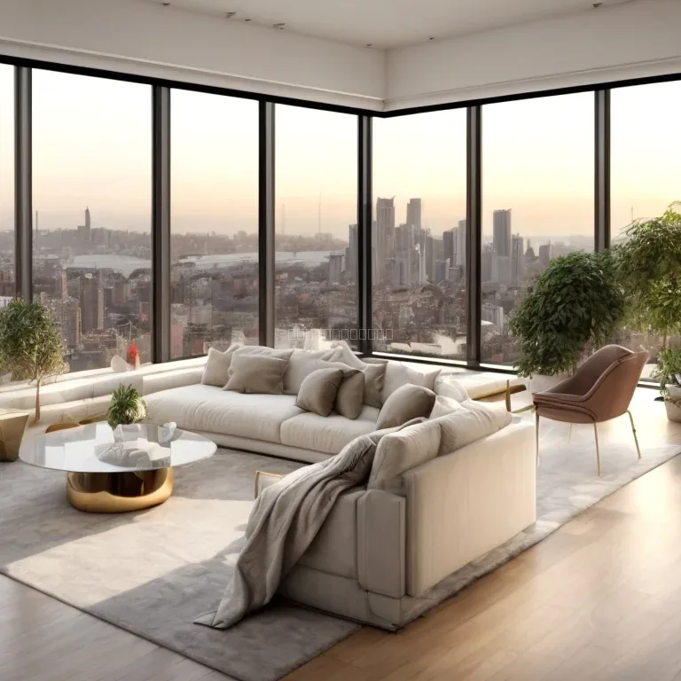 Rooftop view of a city skyline near modern apartment towers